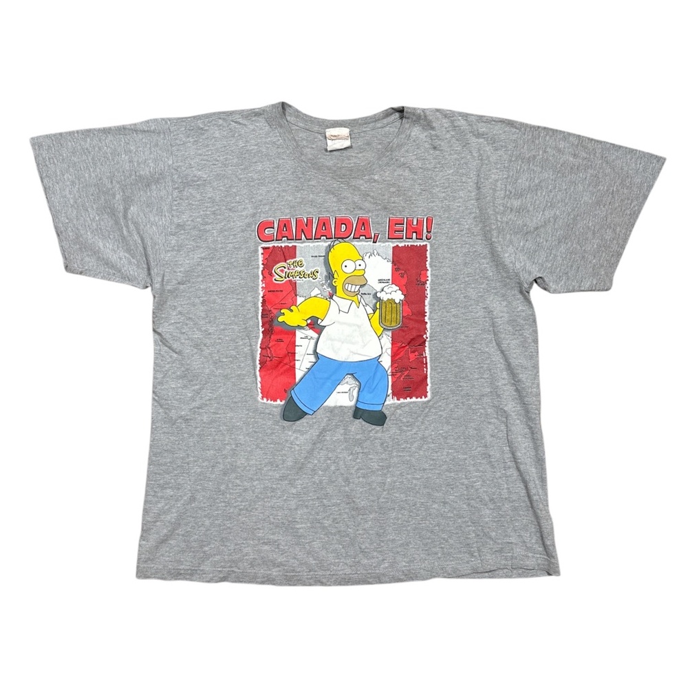 Vintage Y2K The Simpsons Homer Canada Eh Flag Cartoon TV Show T Shirt Mens XL